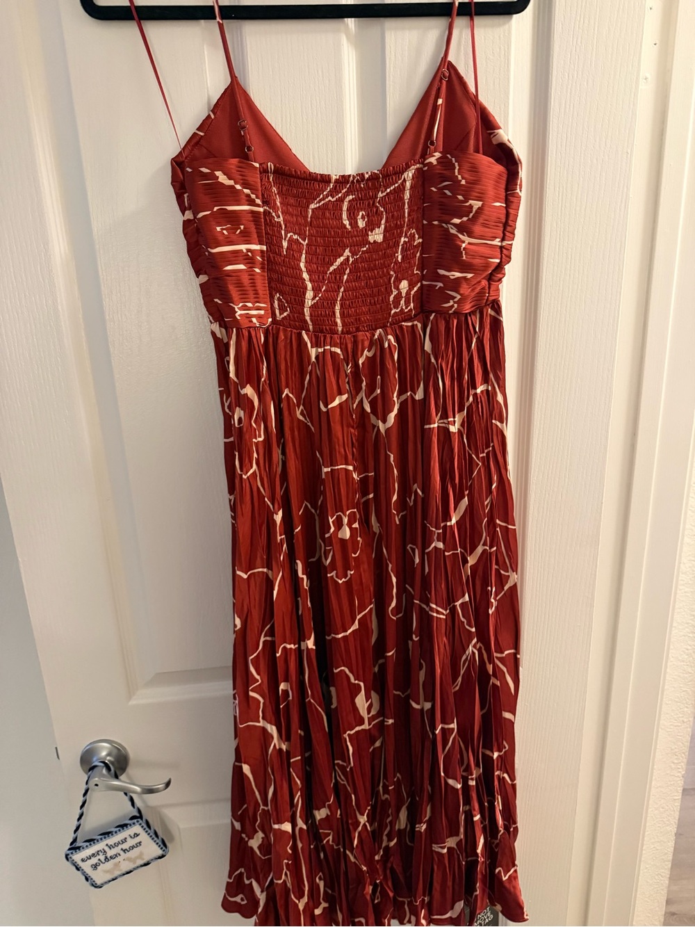 Astr Rust Red Floral Midi Dress with Cream Accents - Picture 3 of 5